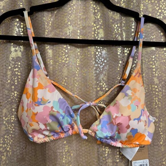 Billabong Multi Floral Paradise Cove Slide Tall Triangle Bikini Top XL/14 NWT - Picture 1 of 10